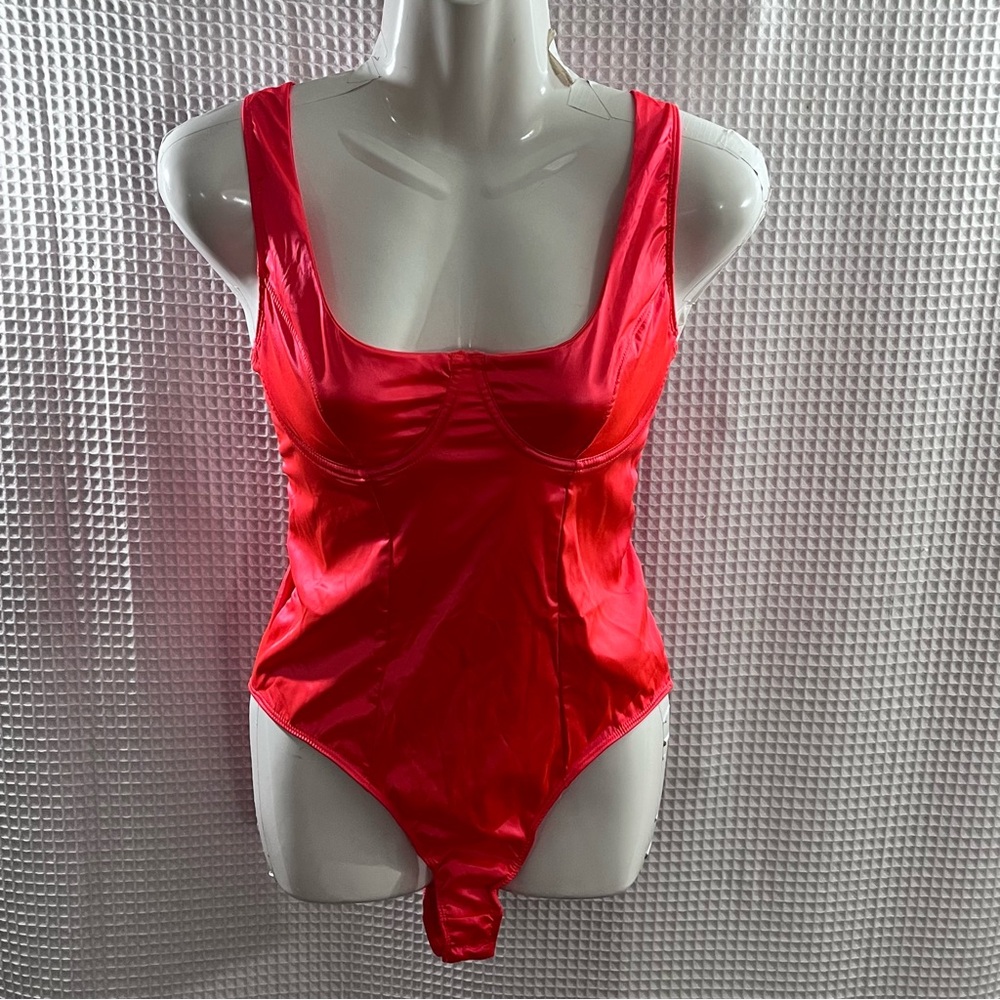 Tic Toc ladies Red Satin Bodysuit size large